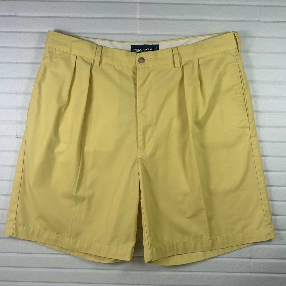 Vintage Polo Golf Ralph Lauren Shorts Mens 38 Yellow Pleated Crest Prep